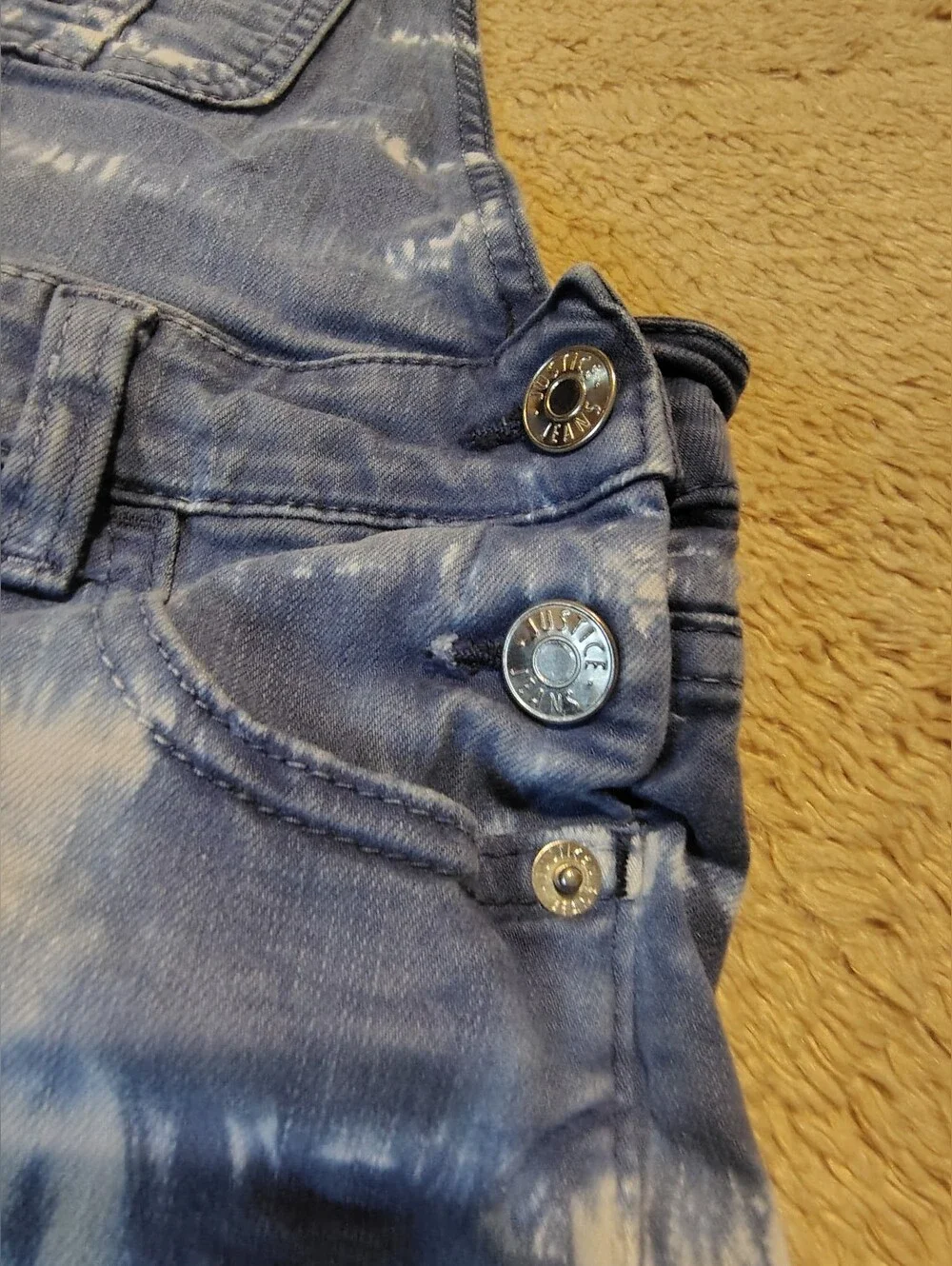 Justice Girls Denim Shorts Overalls Blue Jean Bleach Tie Dye Raw Edge Size 8
